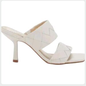 Vince Camuto Woven Leather Heeled Mules | White Wedding Special Occasion Sandals